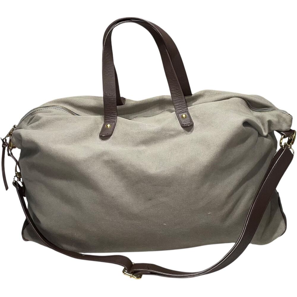 CUYANA Gray Canvas Brown Leather Handle Strap Duffle Bag